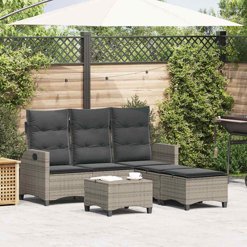 3-tlg. Garten-Sofagarnitur mit Kissen L-Form Grau Poly Rattan